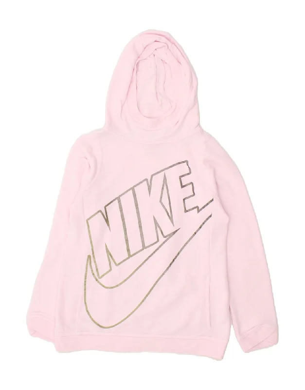 men's workout zip-up hoodies -NIKE Girls Graphic Hoodie Jumper 12-13 Years Large  Pink Cotton