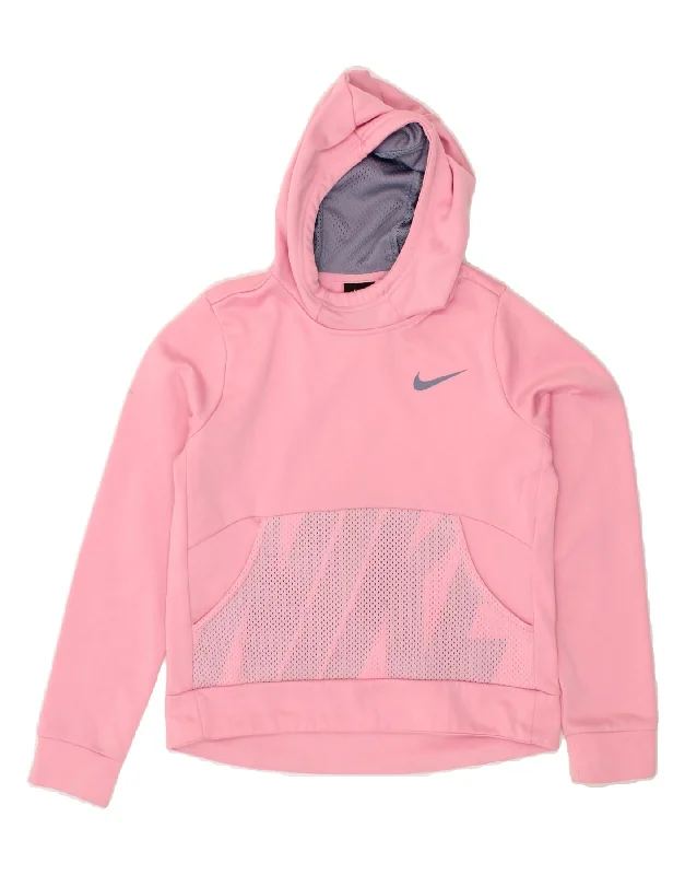 men's sporty hoodies -NIKE Girls Graphic Hoodie Jumper 12-13 Years Large  Pink Polyester