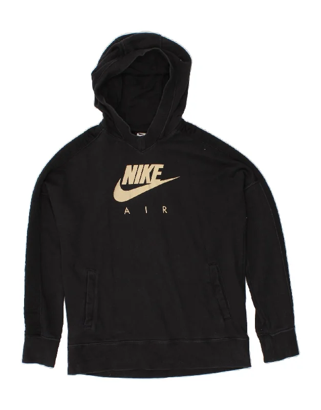 men's hoodie for gym workouts -NIKE Girls Graphic Hoodie Jumper 13-14 Years XL Black Cotton