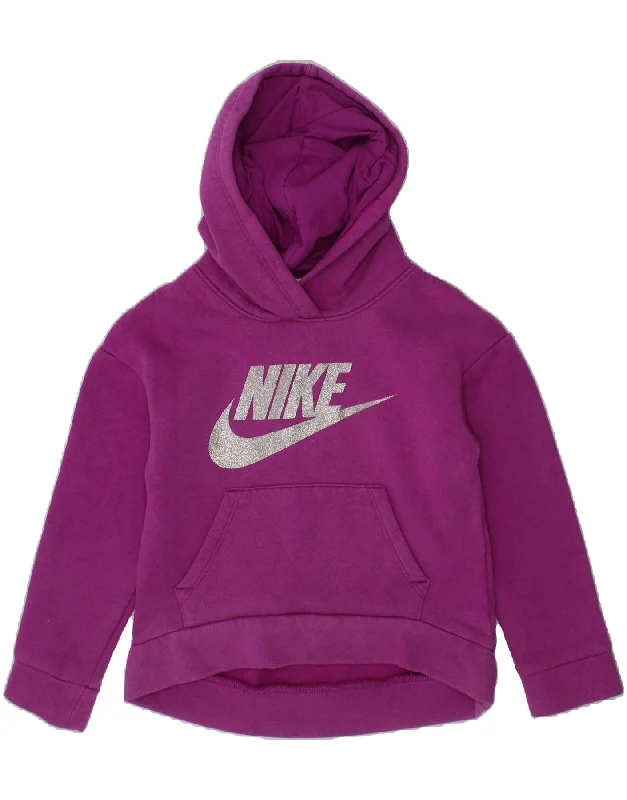 men's fleece zip-up hoodies -NIKE Girls Graphic Hoodie Jumper 4-5 Years Small Purple Cotton