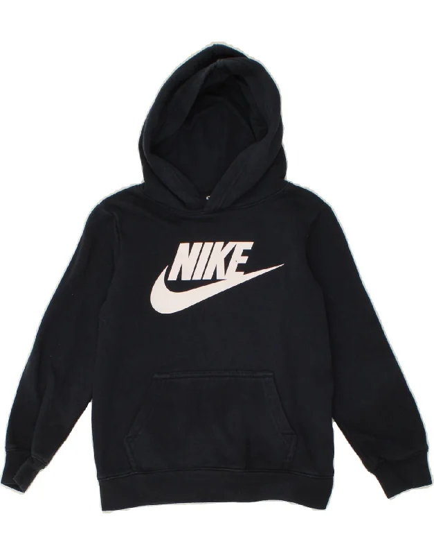 men's stylish fleece hoodies -NIKE Girls Graphic Hoodie Jumper 5-6 Years Medium  Navy Blue Cotton