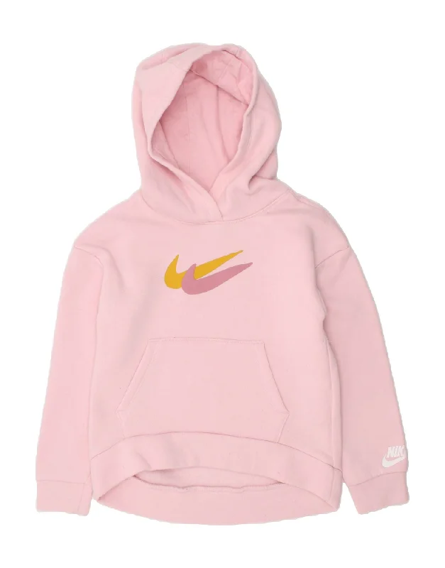 men's heavy-duty hoodies -NIKE Girls Graphic Hoodie Jumper 5-6 Years Medium Pink Cotton