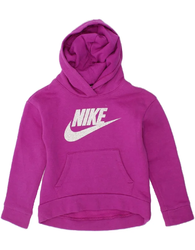 men's cotton blend hoodies -NIKE Girls Graphic Hoodie Jumper 5-6 Years Medium  Purple Cotton