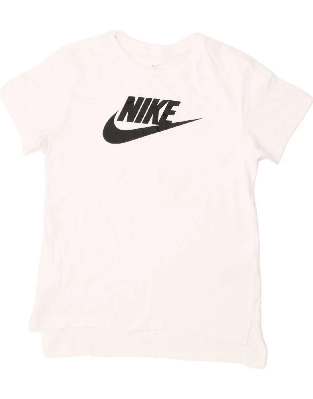 men's bold graphic t-shirts -NIKE Girls Graphic T-Shirt Top 12-13 Years Large Off White Cotton