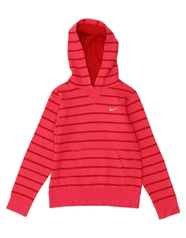 men's lightweight hoodies -NIKE Girls Hoodie Jumper 10-11 Years Medium Pink Striped Cotton