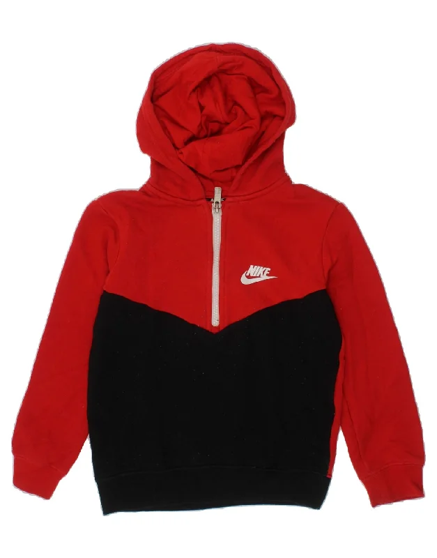 trendy oversized hoodies for men -NIKE Girls Hoodie Jumper 5-6 Years Medium Red Colourblock Cotton