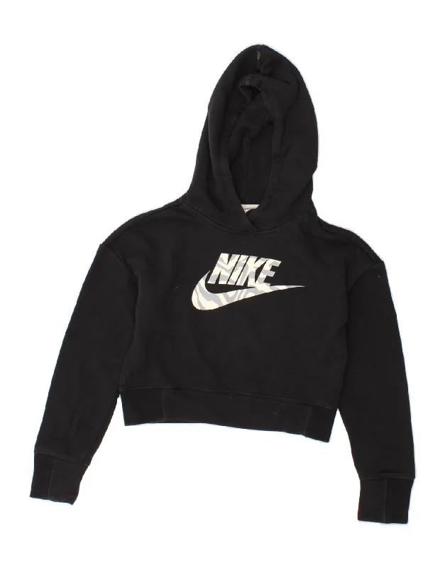 men's winter pullover sweatshirts -NIKE Girls Standard Fit Graphic Hoodie Jumper 10-11 Years Medium Black