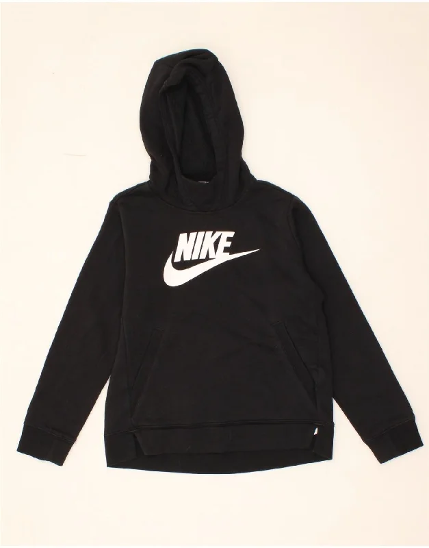 men's hoodies for layering -NIKE Girls Standard Fit Graphic Hoodie Jumper 12-13 Years Large  Black