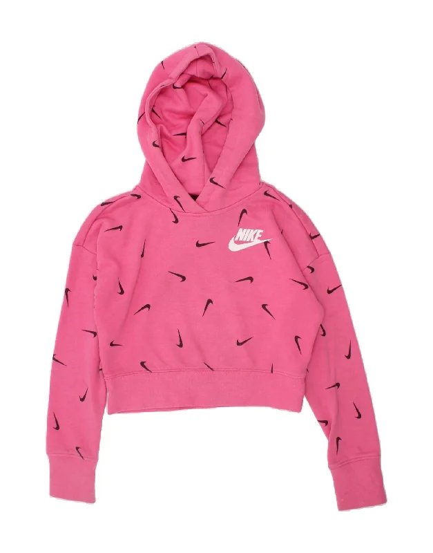 men's classic hoodies -NIKE Girls Standard Fit Graphic Hoodie Jumper 8-9 Years Small  Pink Cotton