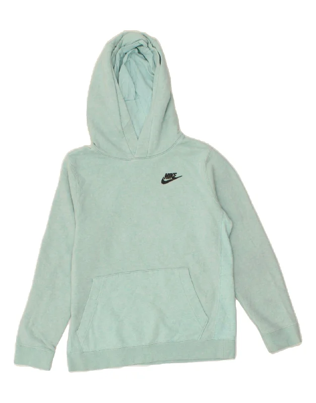 men's hoodie with prints -NIKE Girls Standard Fit Hoodie Jumper 12-13 Years Large Turquoise Cotton