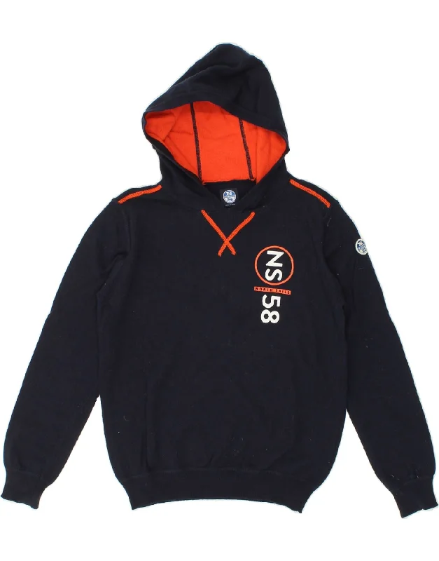 men's hoodie jackets -NORTH SAILS Boys Graphic Hoodie Jumper 10-11 Years Navy Blue Cotton