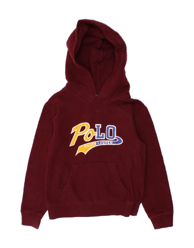 men's pullover sweatshirts -POLO RALPH LAUREN Boys Graphic Hoodie Jumper 6-7 Years Burgundy Cotton