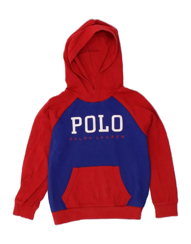 men's hoodies for layering -POLO RALPH LAUREN Boys Graphic Hoodie Jumper 6-7 Years Red Colourblock