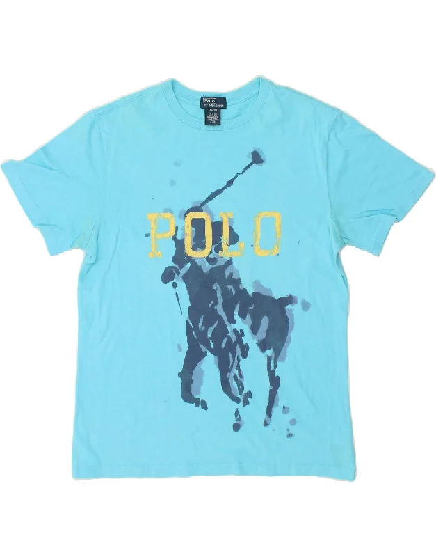 men's colorful graphic t-shirts -POLO RALPH LAUREN Boys Graphic T-Shirt Top 14-15 Years Large  Blue Cotton