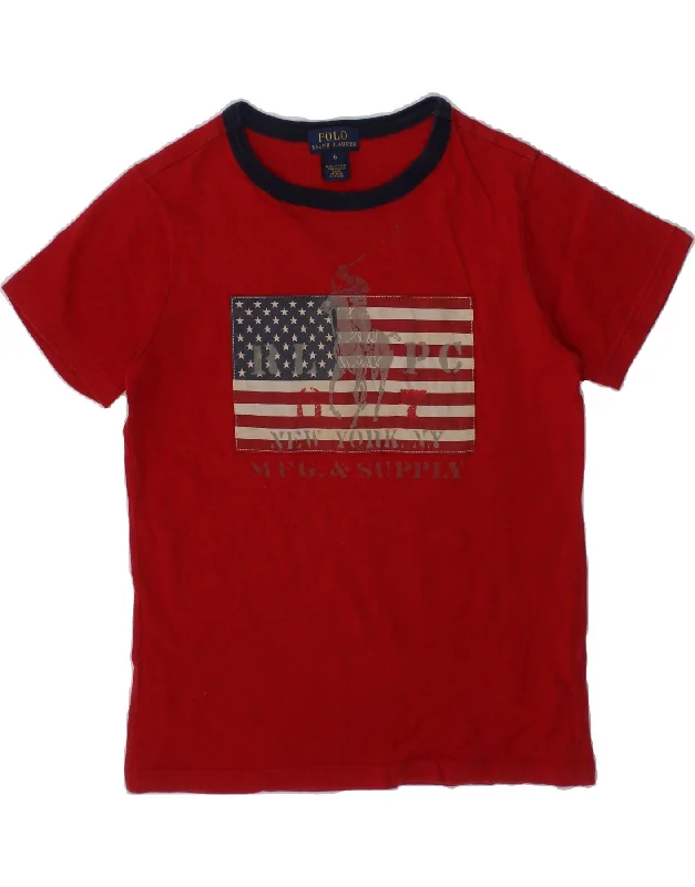 classic t-shirts for men -POLO RALPH LAUREN Boys Graphic T-Shirt Top 5-6 Years Red Cotton