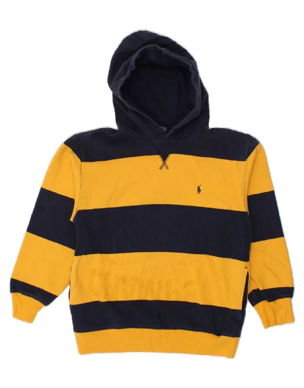 trendy zip-up sweatshirts for men -POLO RALPH LAUREN Boys Hoodie Jumper 12-13 Years Yellow Striped Cotton