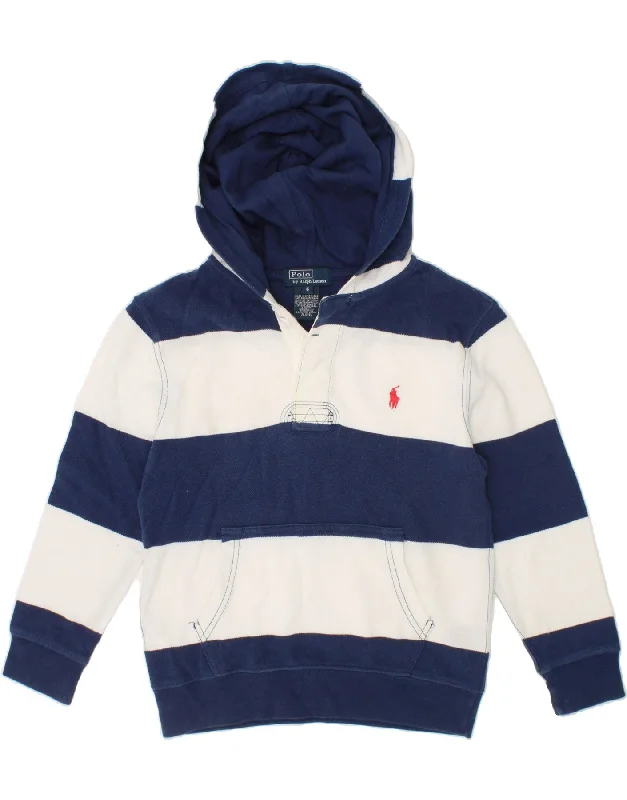 men's printed hoodies for winter -POLO RALPH LAUREN Boys Hoodie Jumper 5-6 Years Navy Blue Striped Cotton