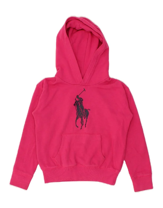 comfortable sweatshirts for men -POLO RALPH LAUREN Girls Graphic Hoodie Jumper 8-9 Years Medium Pink