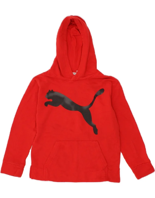 men's workout sweatshirts -PUMA Boys Graphic Hoodie Jumper 10-11 Years Medium Red Cotton