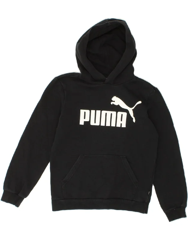 men's hoodie jackets -PUMA Boys Graphic Hoodie Jumper 11-12 Years Black Cotton