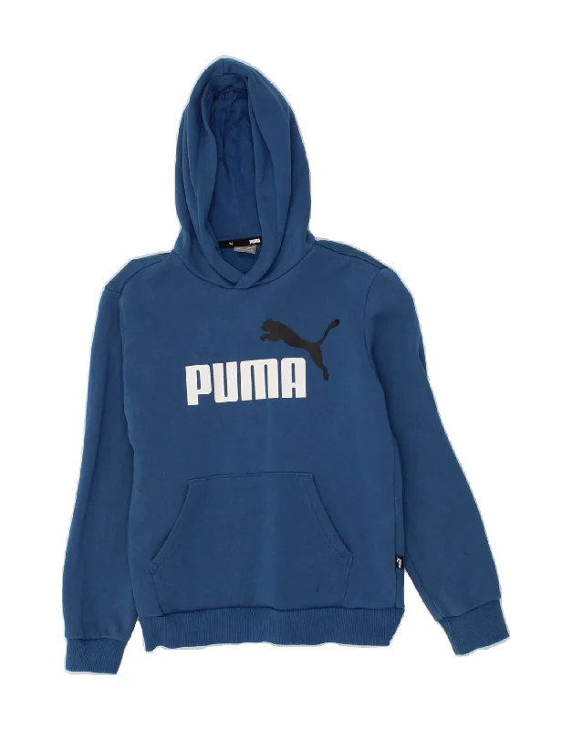 men's hoodie for hiking -PUMA Boys Graphic Hoodie Jumper 11-12 Years  Blue Cotton