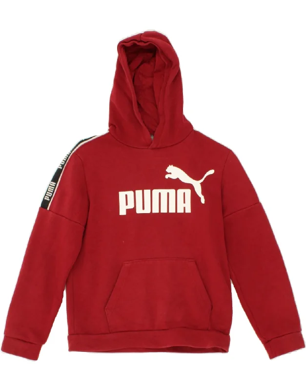 men's hoodie with unique prints -PUMA Boys Graphic Hoodie Jumper 11-12 Years Burgundy Cotton