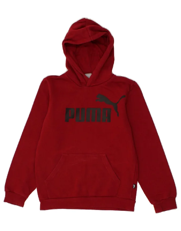 men's sporty sweatshirts -PUMA Boys Graphic Hoodie Jumper 11-12 Years Burgundy Cotton