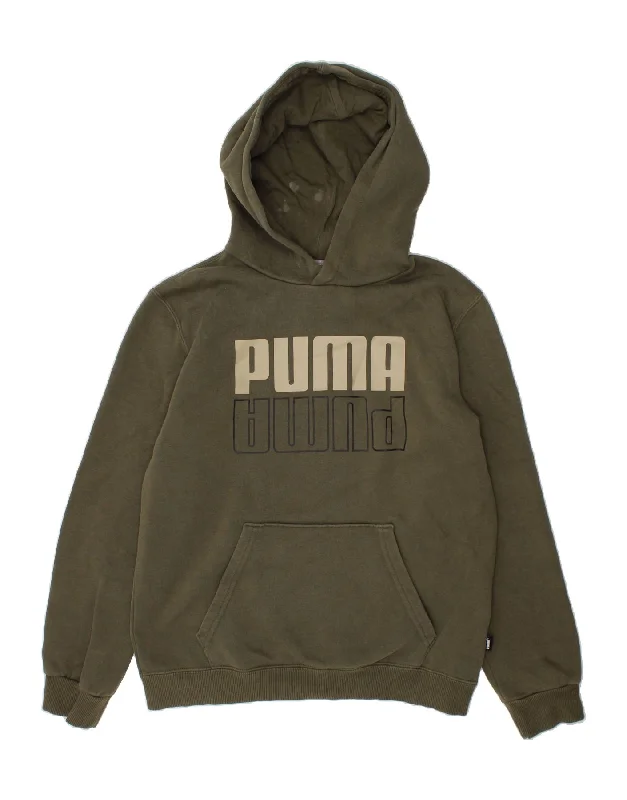 men's pullover hoodies -PUMA Boys Graphic Hoodie Jumper 11-12 Years Green Cotton