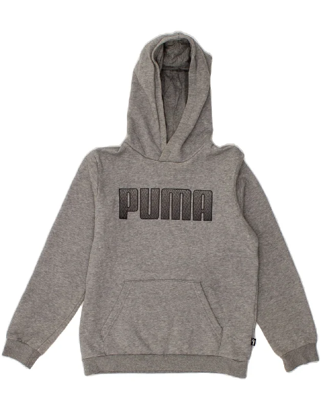 men's casual zip-up sweatshirts -PUMA Boys Graphic Hoodie Jumper 11-12 Years  Grey Cotton