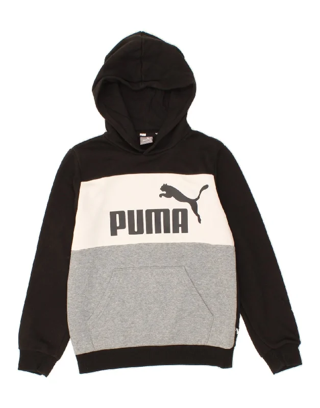 men's zip-up athletic sweatshirts -PUMA Boys Graphic Hoodie Jumper 11-12 Years Large  Black Colourblock