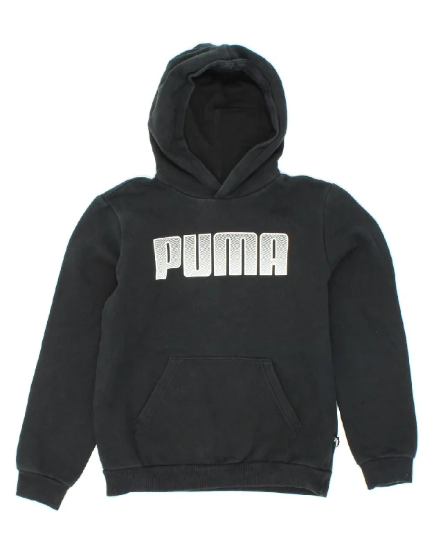 men's lightweight zip-up hoodies -PUMA Boys Graphic Hoodie Jumper 11-12 Years Large Black Cotton