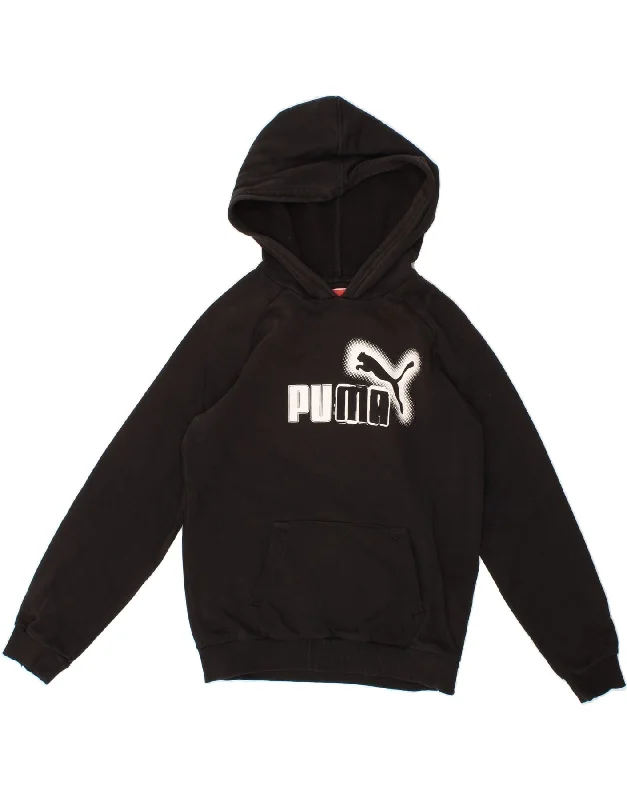 men's high-quality hoodies -PUMA Boys Graphic Hoodie Jumper 11-12 Years Large Black Cotton