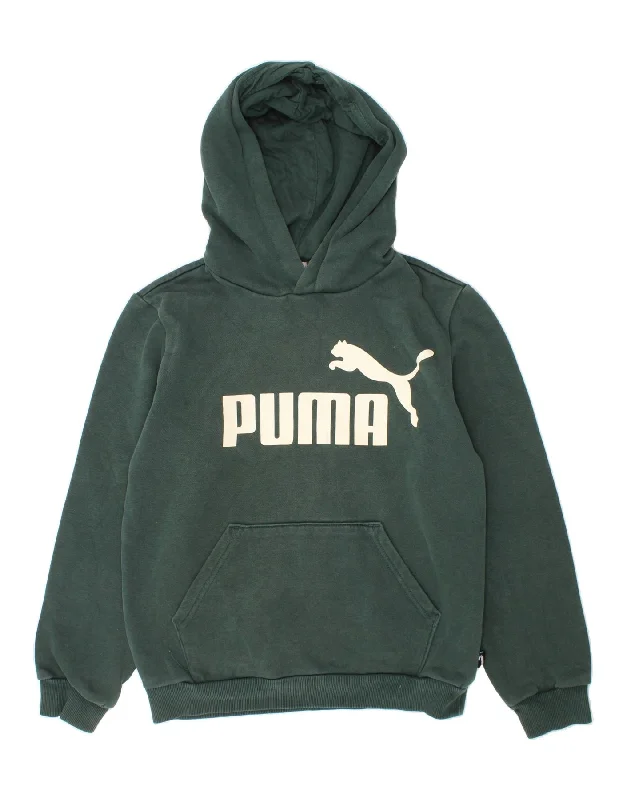 men's zip hoodie with contrast sleeves -PUMA Boys Graphic Hoodie Jumper 11-12 Years Large Green Cotton