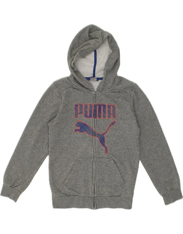 men's printed hoodies for winter -PUMA Boys Graphic Hoodie Jumper 11-12 Years Large  Grey Cotton