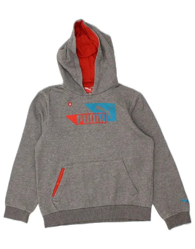 men's hoodies for winter -PUMA Boys Graphic Hoodie Jumper 11-12 Years Large Grey Cotton