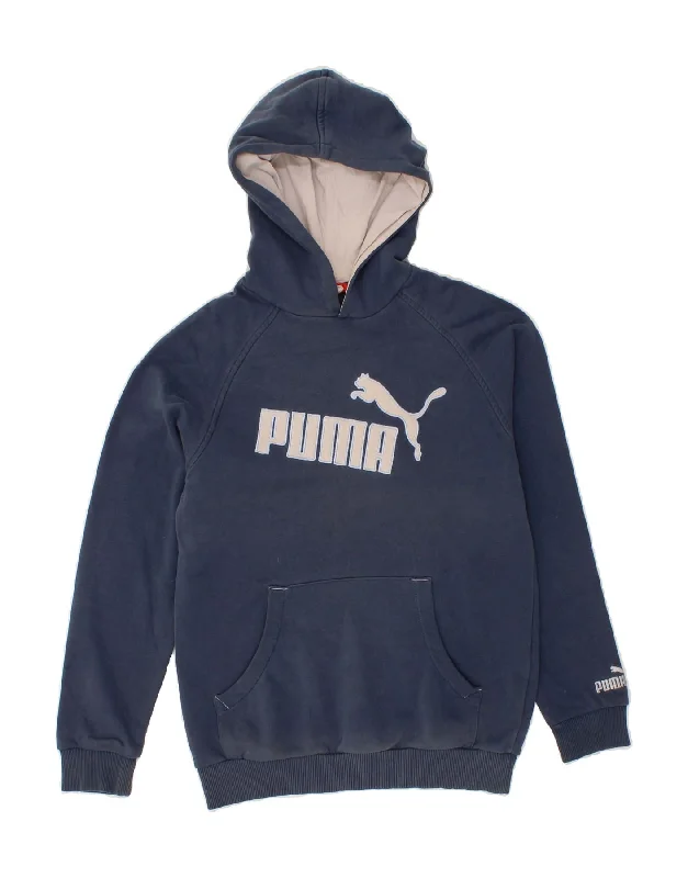 men's sports hoodies for gym -PUMA Boys Graphic Hoodie Jumper 11-12 Years Large  Navy Blue Cotton