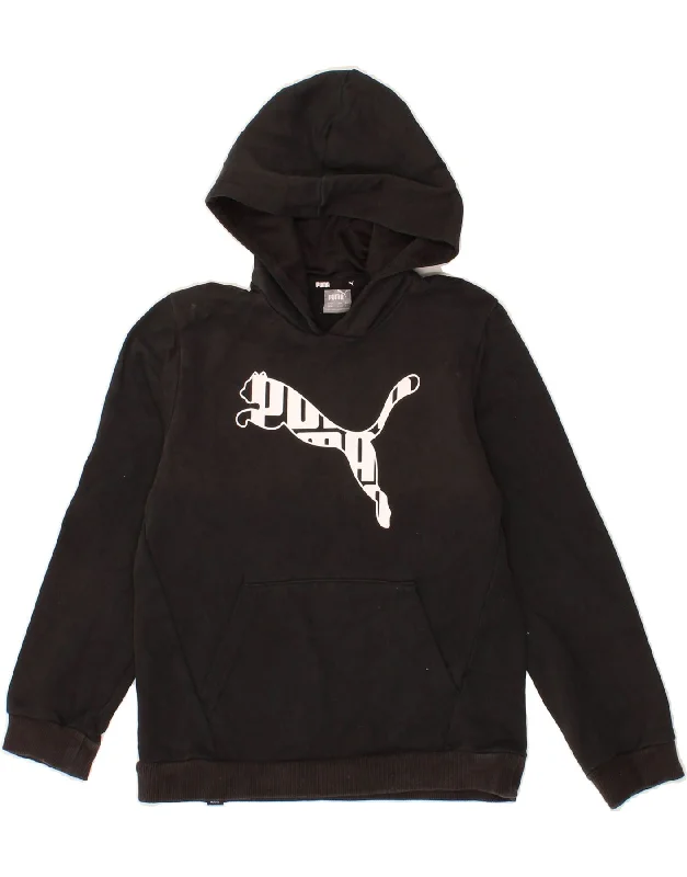 men's hoodie for layering in winter -PUMA Boys Graphic Hoodie Jumper 11-12 Years Medium Black Cotton