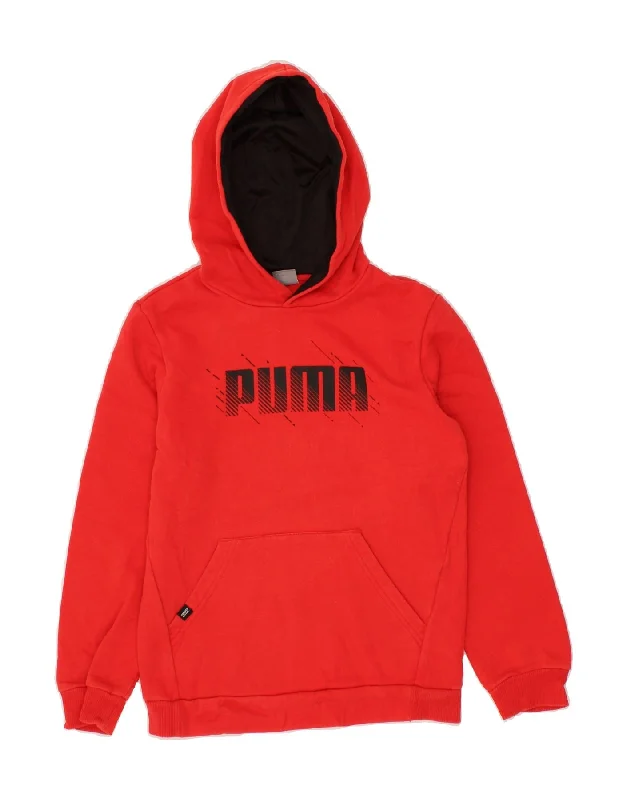 men's hoodie with drawstrings -PUMA Boys Graphic Hoodie Jumper 11-12 Years Red Cotton