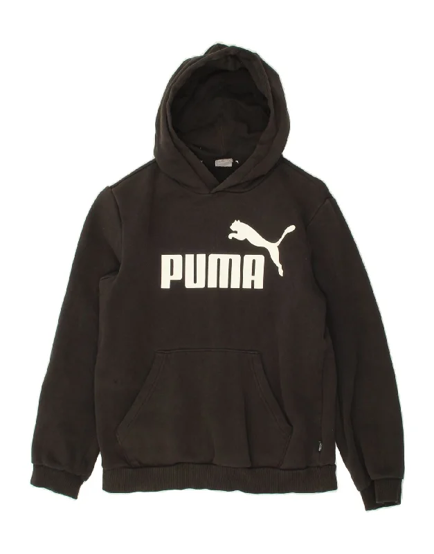 men's basic sweatshirts -PUMA Boys Graphic Hoodie Jumper 13-14 Years Black Cotton