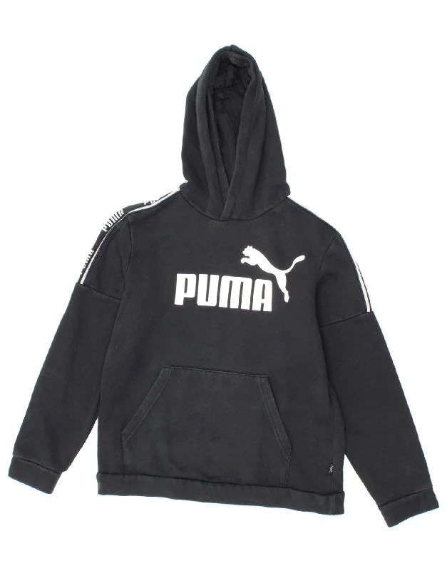 men's hoodie for cold weather -PUMA Boys Graphic Hoodie Jumper 13-14 Years Black Cotton