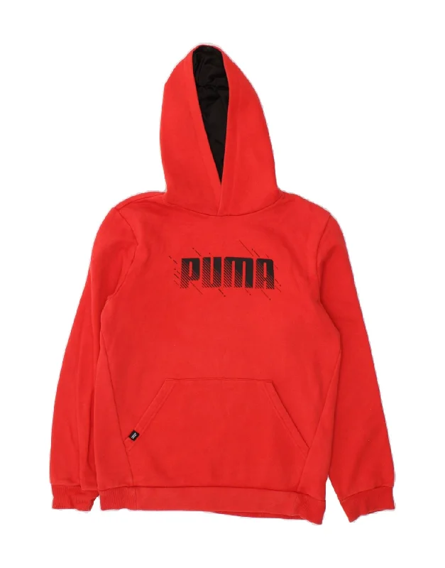 men's zip hoodie with contrast sleeves -PUMA Boys Graphic Hoodie Jumper 13-14 Years Red Cotton