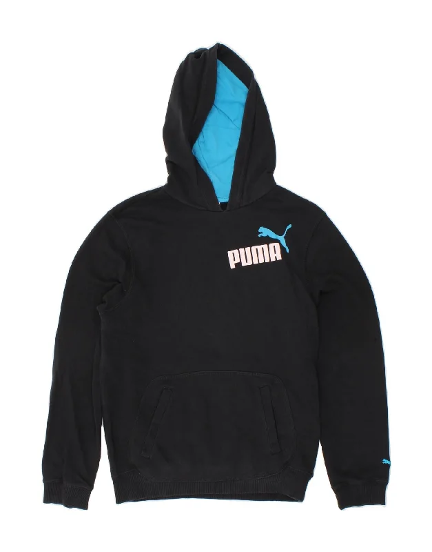 men's hoodie sweatshirt with graphics -PUMA Boys Graphic Hoodie Jumper 13-14 Years XL Black Cotton