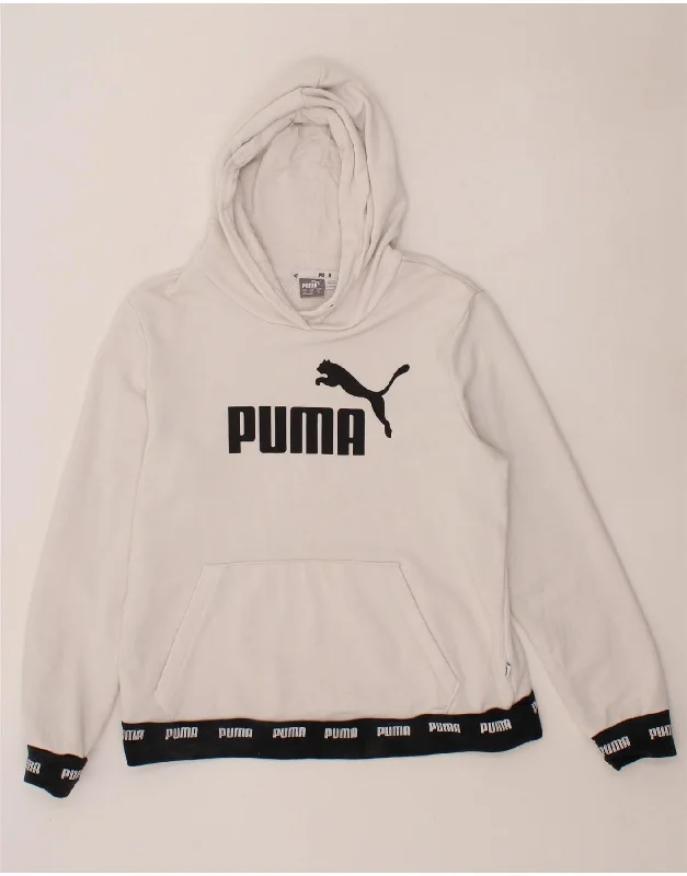 men's hoodie for outdoor activities -PUMA Boys Graphic Hoodie Jumper 13-14 Years XL White Cotton