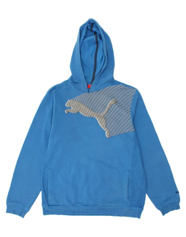 men's lightweight fleece hoodies -PUMA Boys Graphic Hoodie Jumper 15-16 Years 2XL Blue Cotton