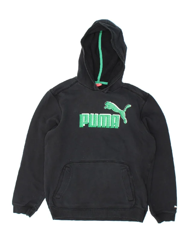 men's relaxed fit sweatshirts -PUMA Boys Graphic Hoodie Jumper 15-16 Years Black Cotton