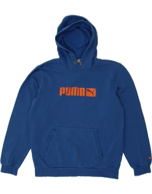 men's long sleeve hoodies -PUMA Boys Graphic Hoodie Jumper 15-16 Years Blue Cotton