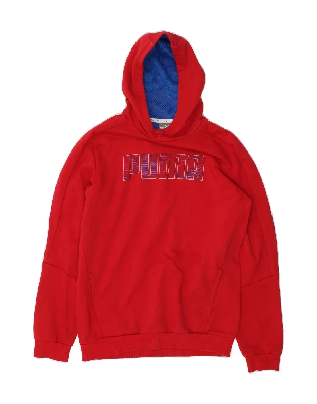 men's graphic hoodies -PUMA Boys Graphic Hoodie Jumper 15-16 Years Red Cotton