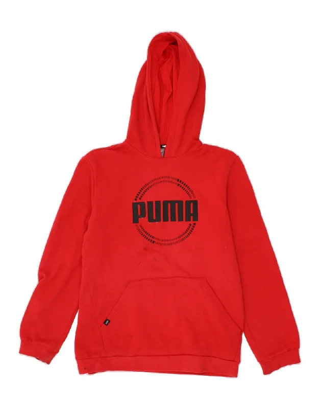 men's relaxed fit sweatshirts -PUMA Boys Graphic Hoodie Jumper 15-16 Years Red Cotton