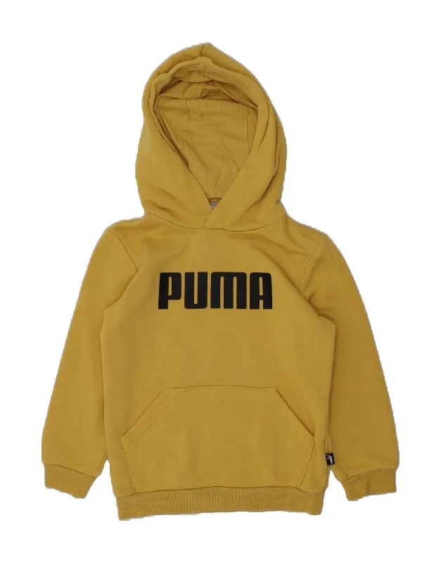 men's sporty hoodies -PUMA Boys Graphic Hoodie Jumper 4-5 Years Yellow Cotton