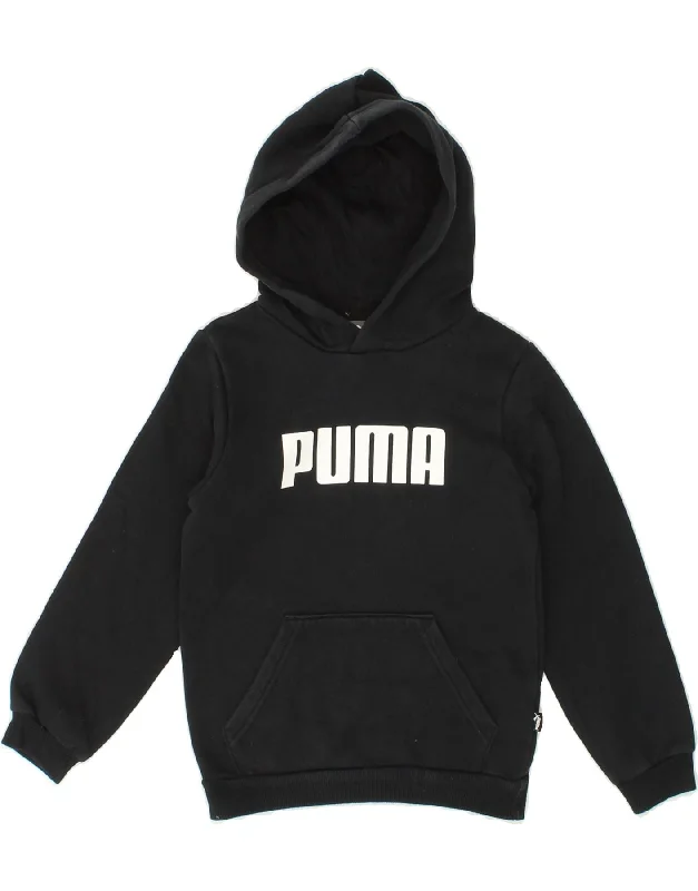 men's hoodies with logos -PUMA Boys Graphic Hoodie Jumper 5-6 Years XS  Black Cotton